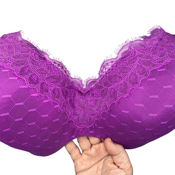 Cacique Lane Bryant 44DD Balconette Bra Purple Lace Lightly Lined - Picture 2 of 7